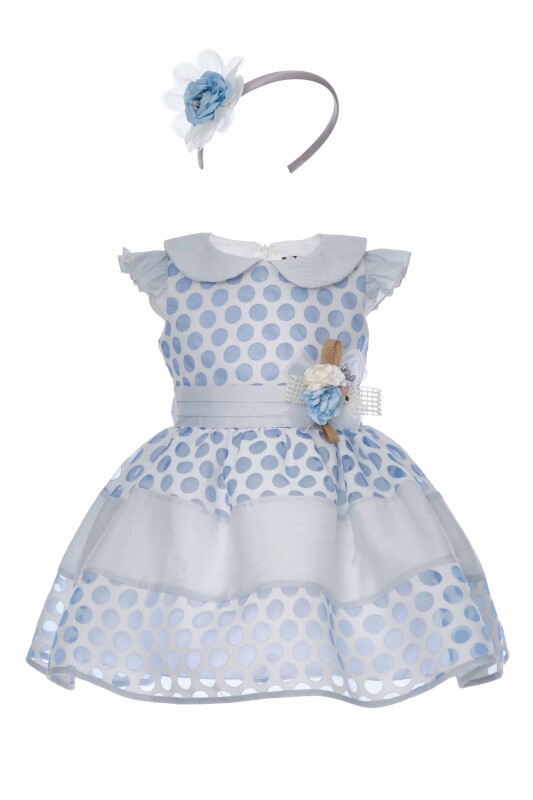 Blue Baby Girl Polka-Dot Organza Fabric Linen Fabric Detailed Dress 9-36 MONTH - 1