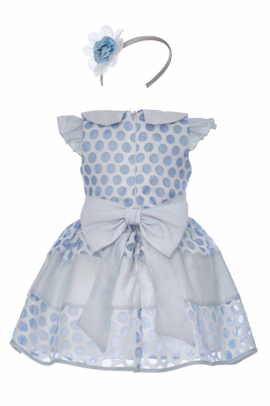 Blue Baby Girl Polka-Dot Organza Fabric Linen Fabric Detailed Dress 9-36 MONTH - 2