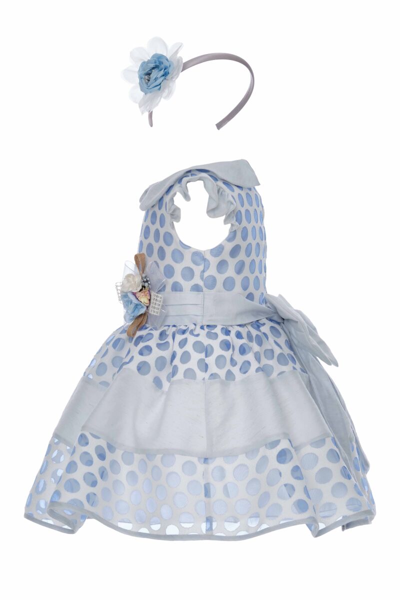 Blue Baby Girl Polka-Dot Organza Fabric Linen Fabric Detailed Dress 9-36 MONTH - 3