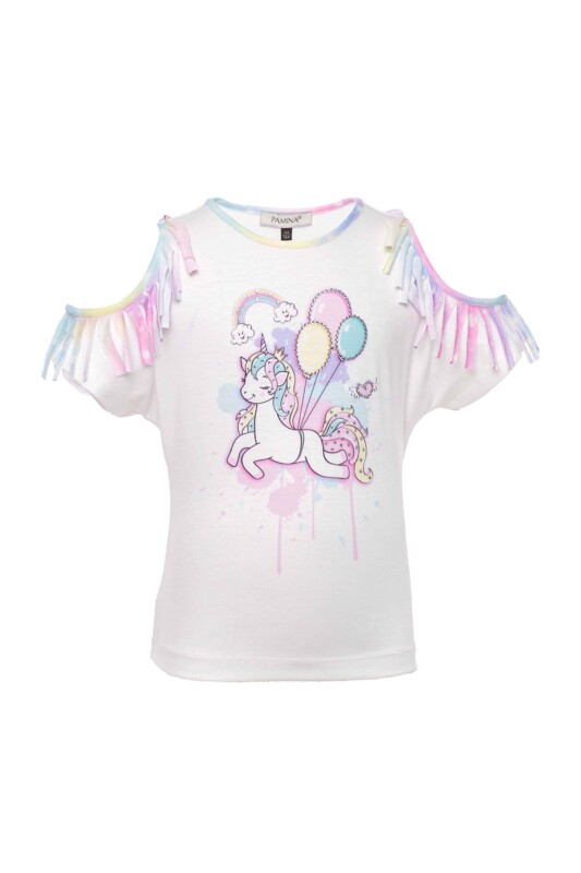 Ecru Girl Suit With Unicorn Printed T-shirt And Jean Shorts 2-6 AGE - 2