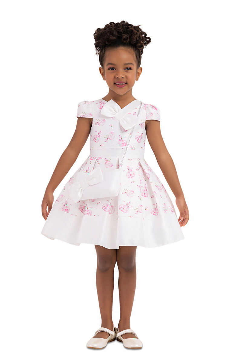 Pink V-necked, Dress for Girls 2-6 AGE 33184PR - 1