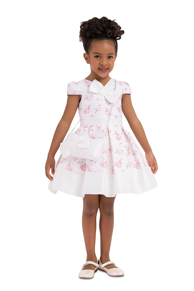Pink V-necked, Dress for Girls 2-6 AGE 33184PR - 2