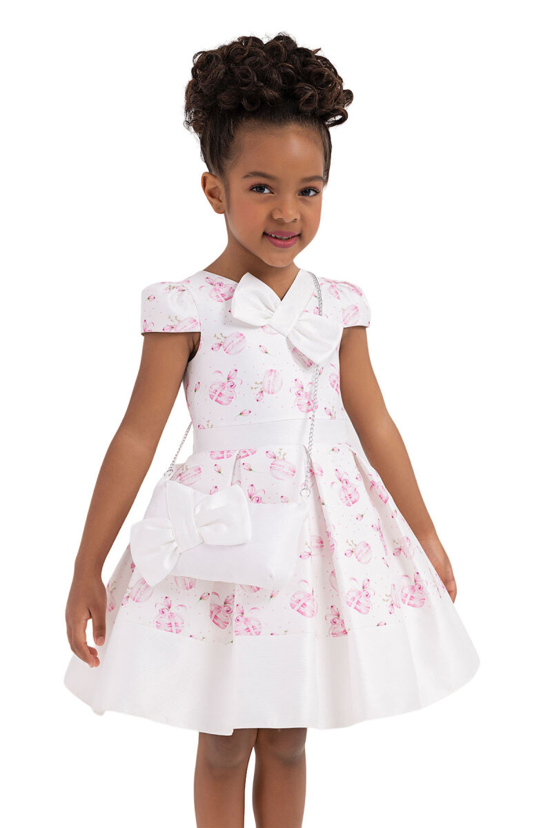 Pink V-necked, Dress for Girls 2-6 AGE 33184PR - 3