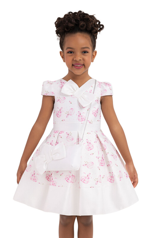 Pink V-necked, Dress for Girls 2-6 AGE 33184PR - 4