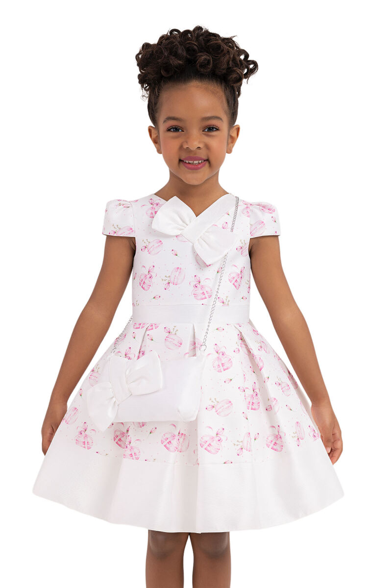 Pink V-necked, Dress for Girls 2-6 AGE 33184PR - 4