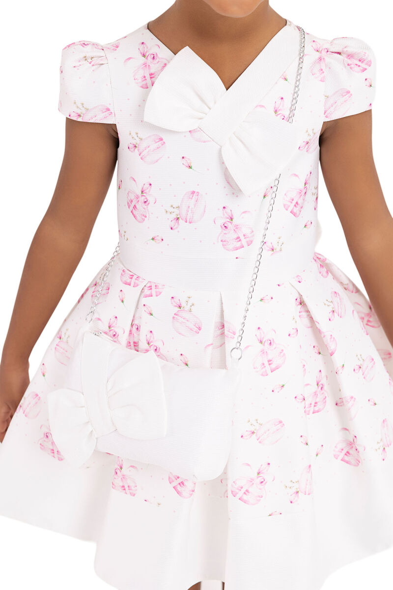 Pink V-necked, Dress for Girls 2-6 AGE 33184PR - 5