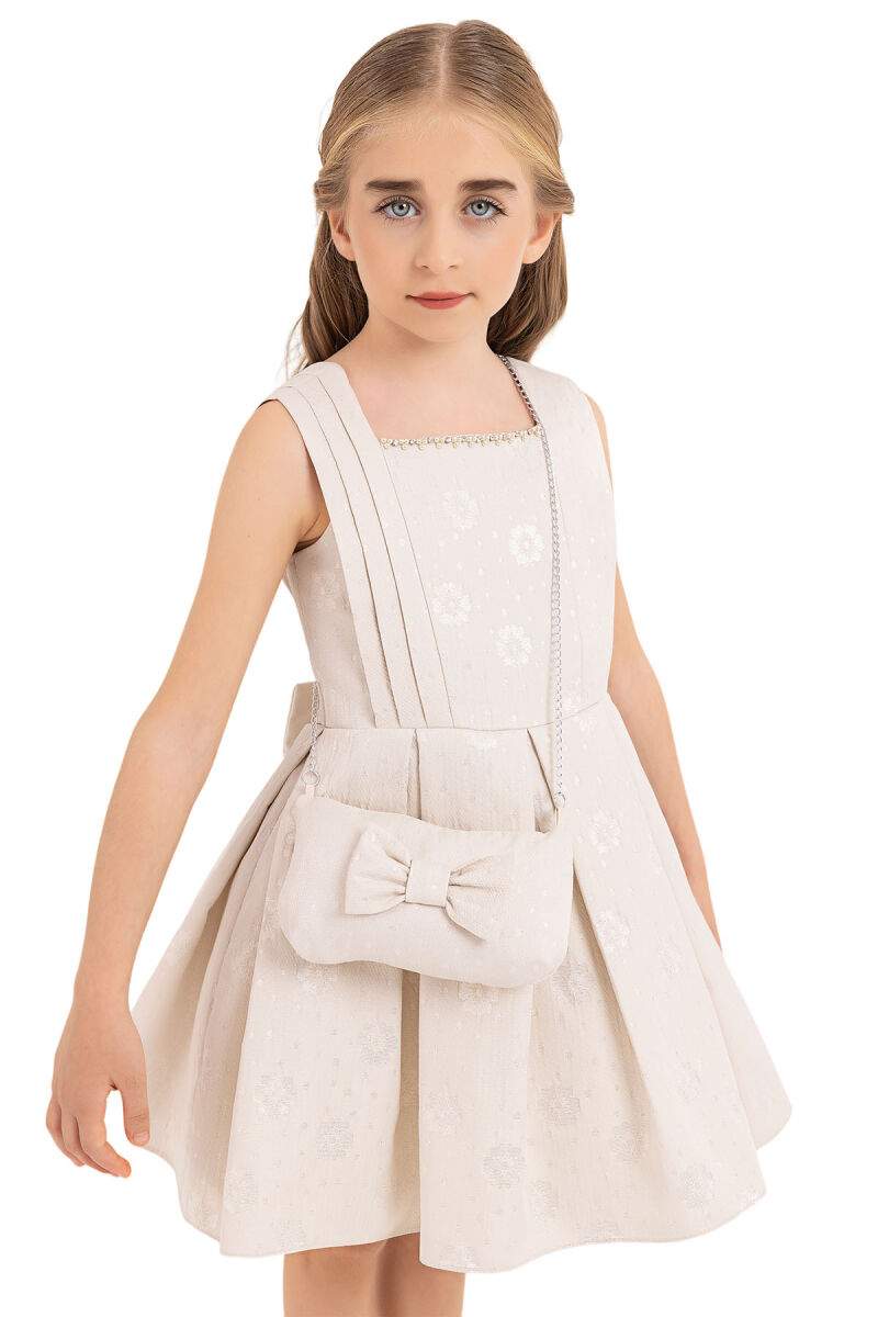 Beige Sleeveless dress for girls 4-8 AGE 33189PR - 2