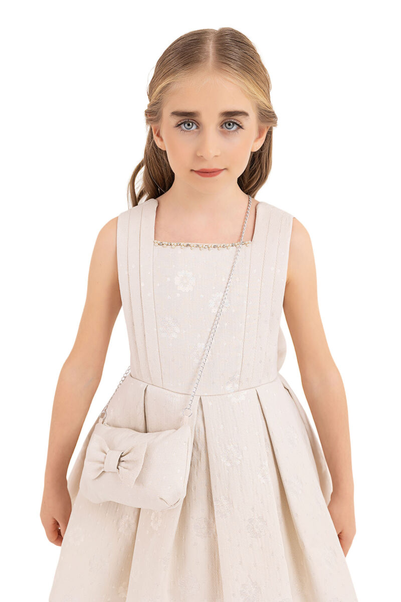 Beige Sleeveless dress for girls 4-8 AGE 33189PR - 4