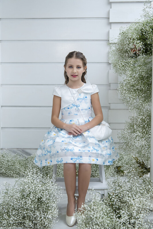 Blue Moon-sleeved dress for girls 4-8 AGE 33269PR 