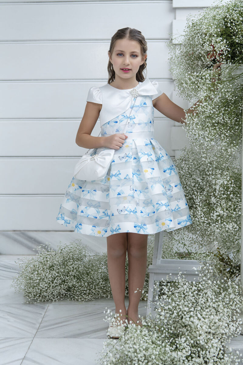 Blue Moon-sleeved dress for girls 4-8 AGE 33269PR - 2