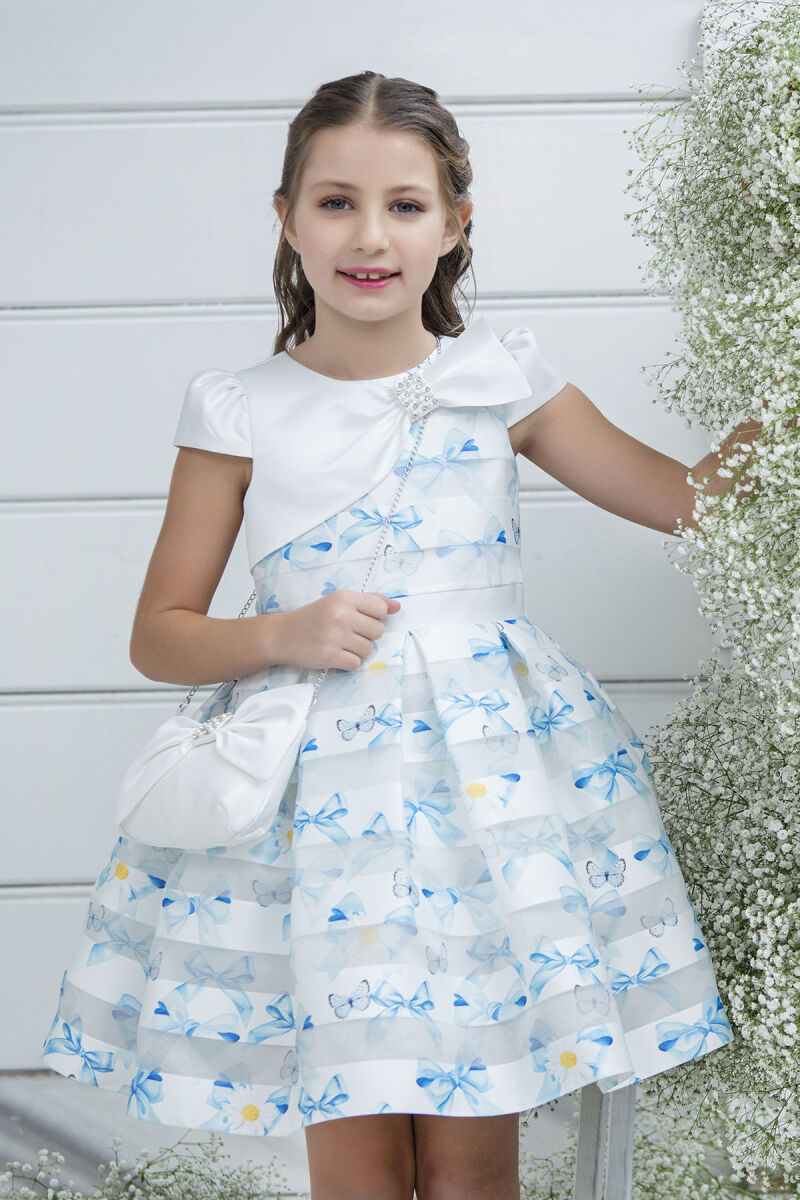 Blue Moon-sleeved dress for girls 4-8 AGE 33269PR - 4