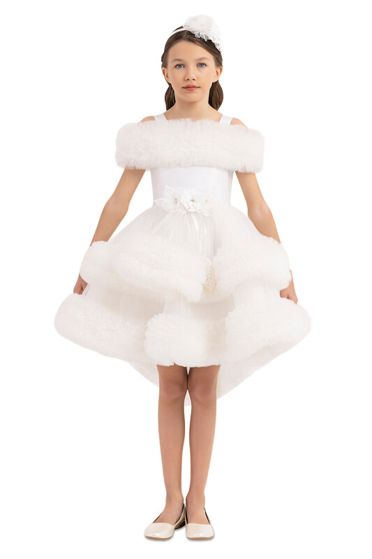 Ecru Ruffled Dress for Girls 6-10 AGE 33163PR - 5
