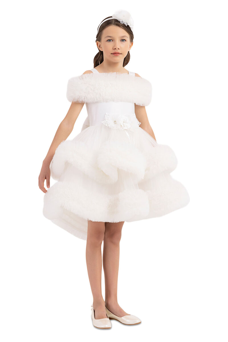 Ecru Ruffled Dress for Girls 6-10 AGE 33163PR - 6