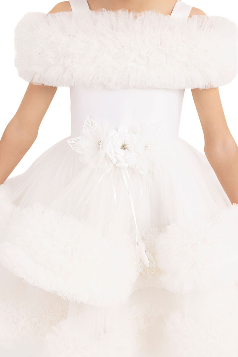 Ecru Ruffled Dress for Girls 6-10 AGE 33163PR - 9