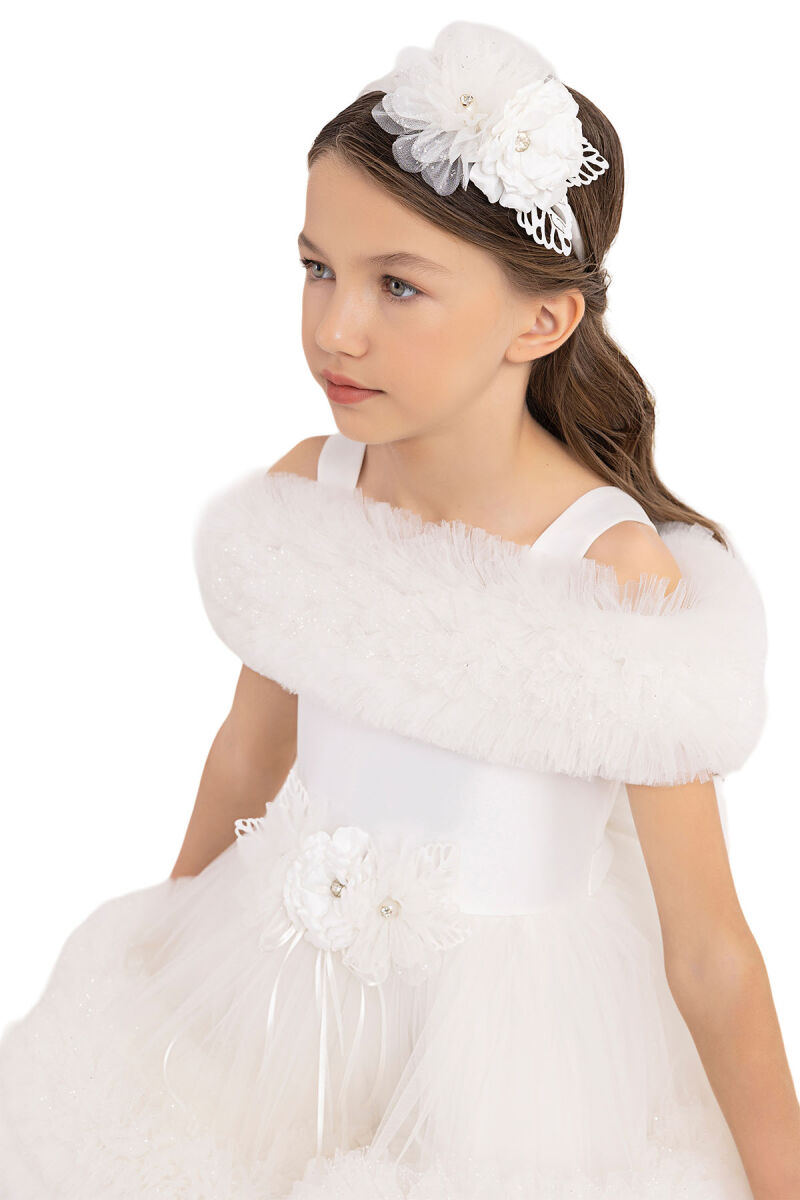 Ecru Ruffled Dress for Girls 6-10 AGE 33163PR - 10