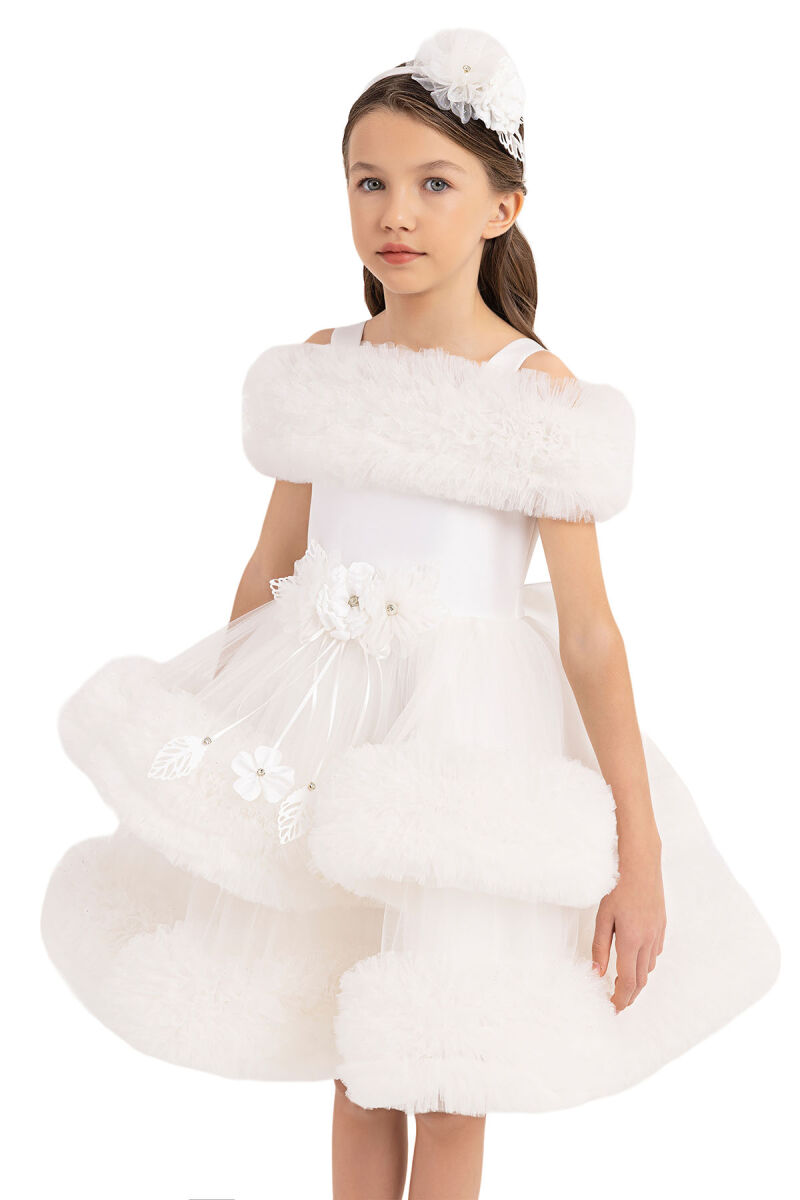 Ecru Ruffled Dress for Girls 6-10 AGE 33163PR - 11
