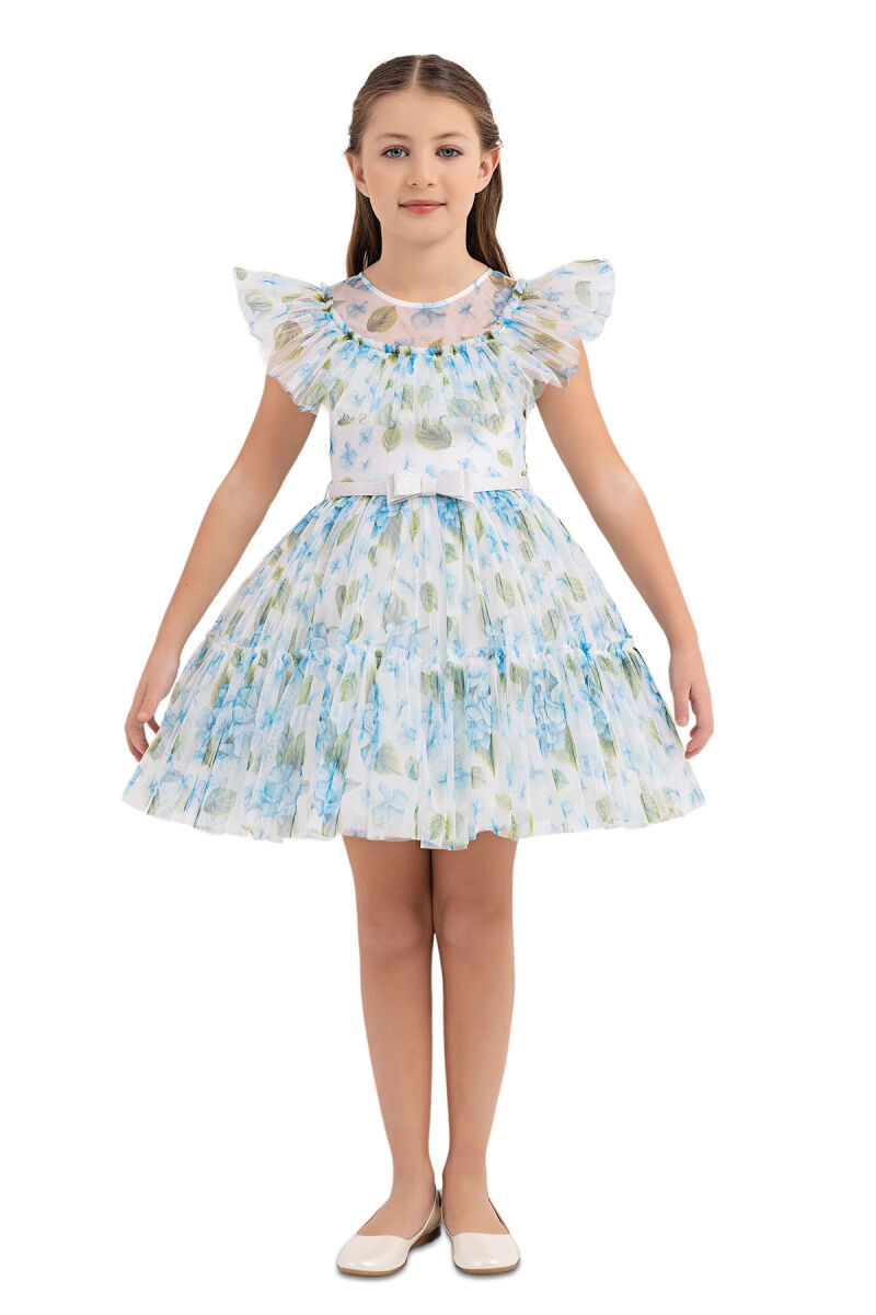 Blue Ruffled dress for girls 4-8 AGE 33297PR - 1