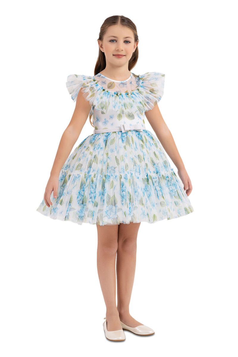 Blue Ruffled dress for girls 4-8 AGE 33297PR - 2