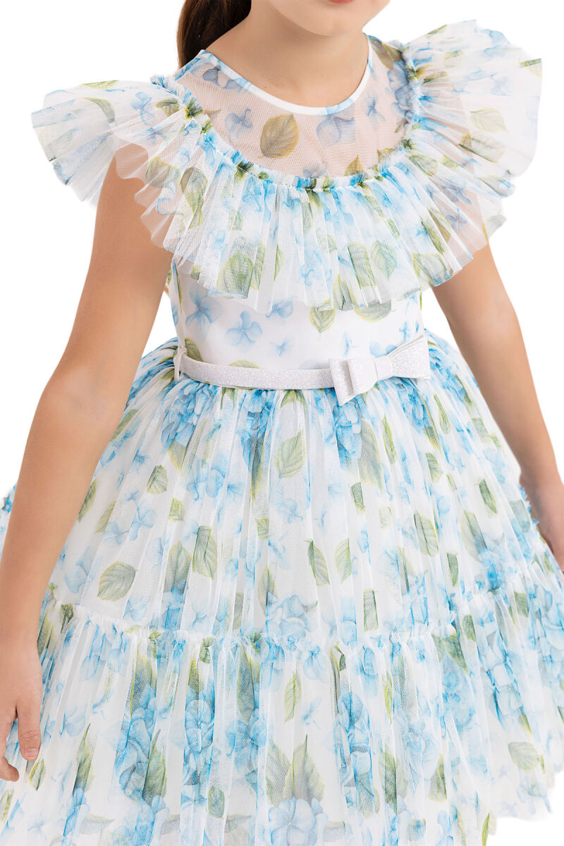 Blue Ruffled dress for girls 4-8 AGE 33297PR - 4