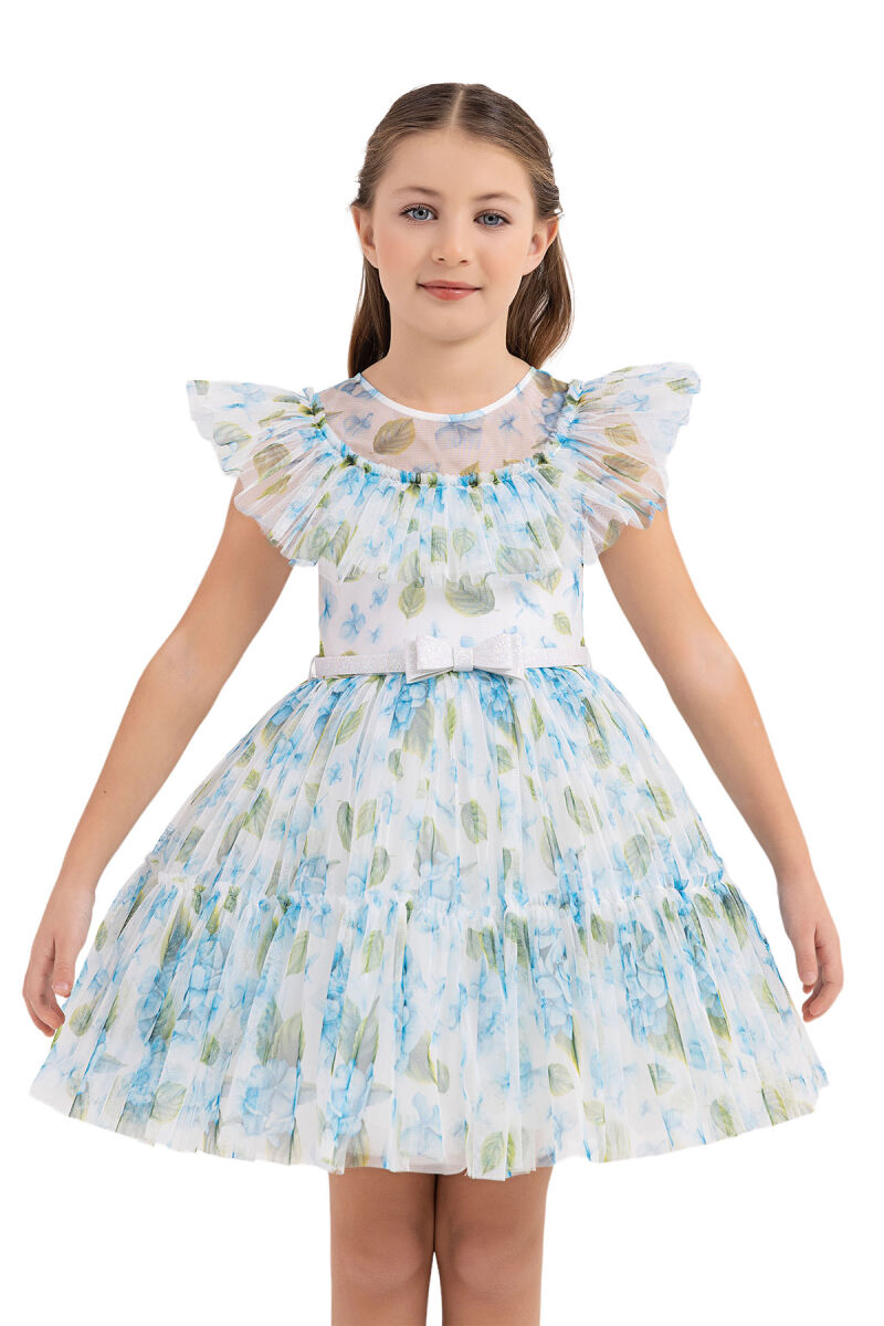Blue Ruffled dress for girls 4-8 AGE 33297PR - 5