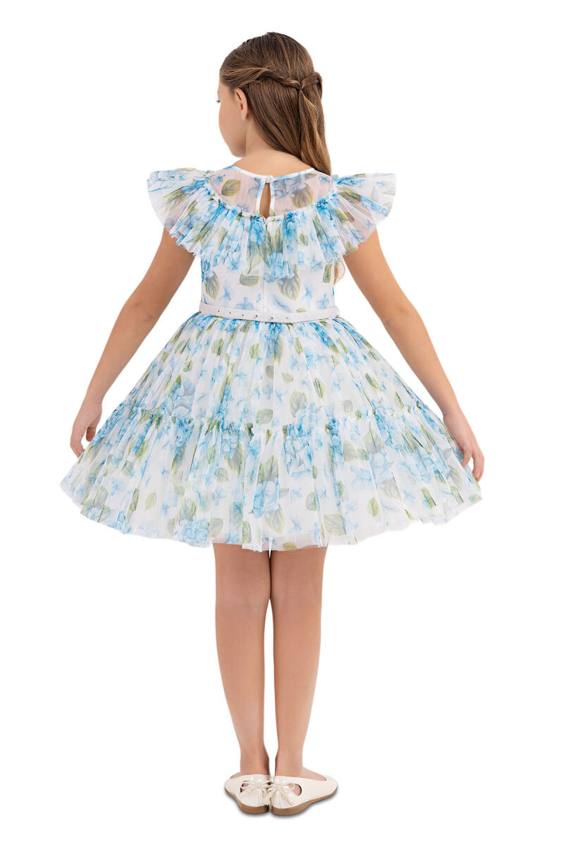 Blue Ruffled dress for girls 4-8 AGE 33297PR - 7