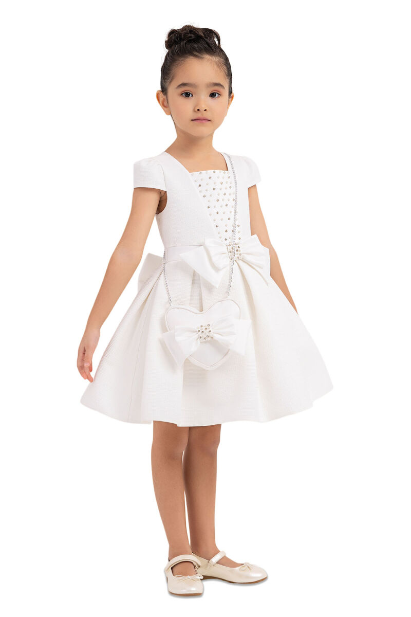 Ecru Square-neck dress for girls 2-6 AGE 33318PR - 2
