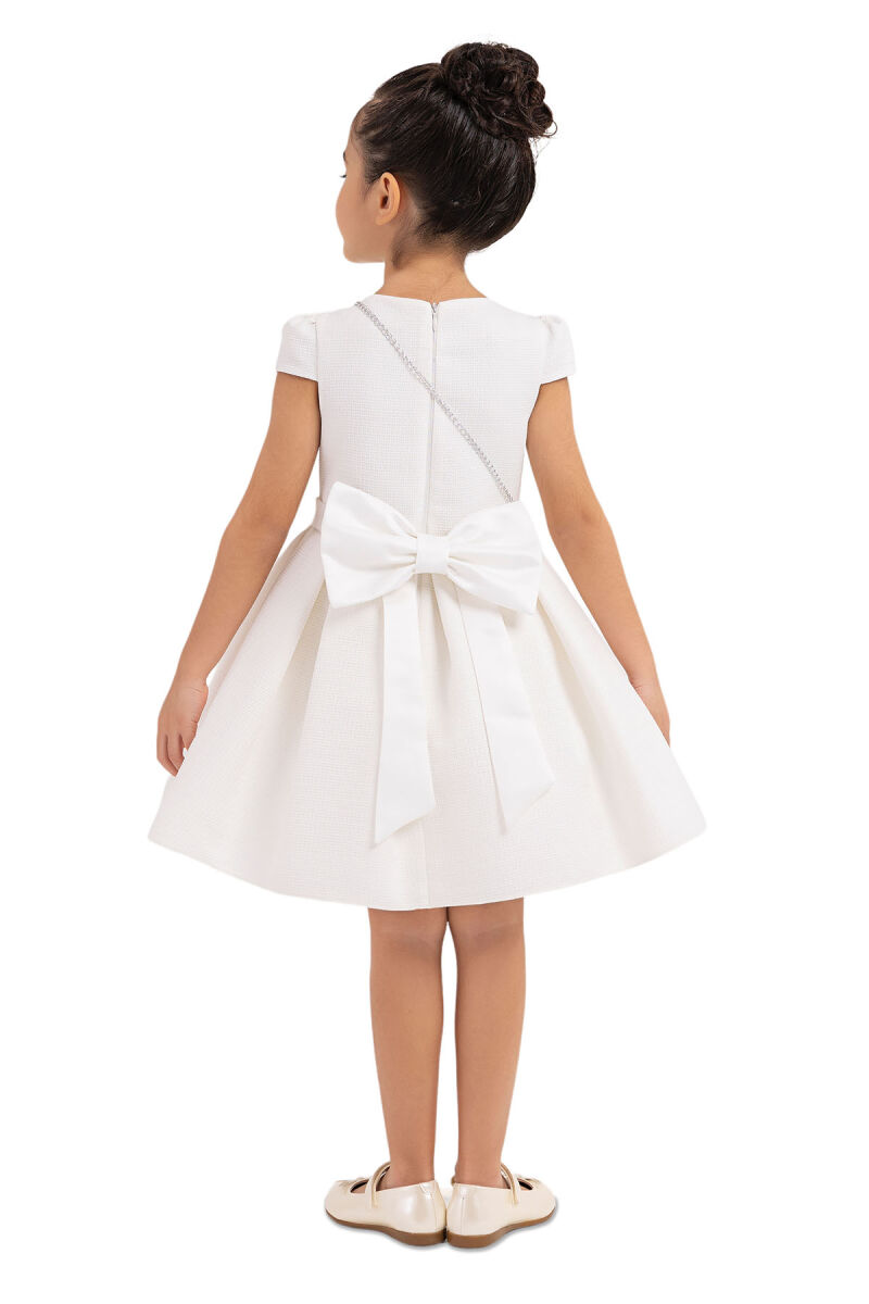 Ecru Square-neck dress for girls 2-6 AGE 33318PR - 7