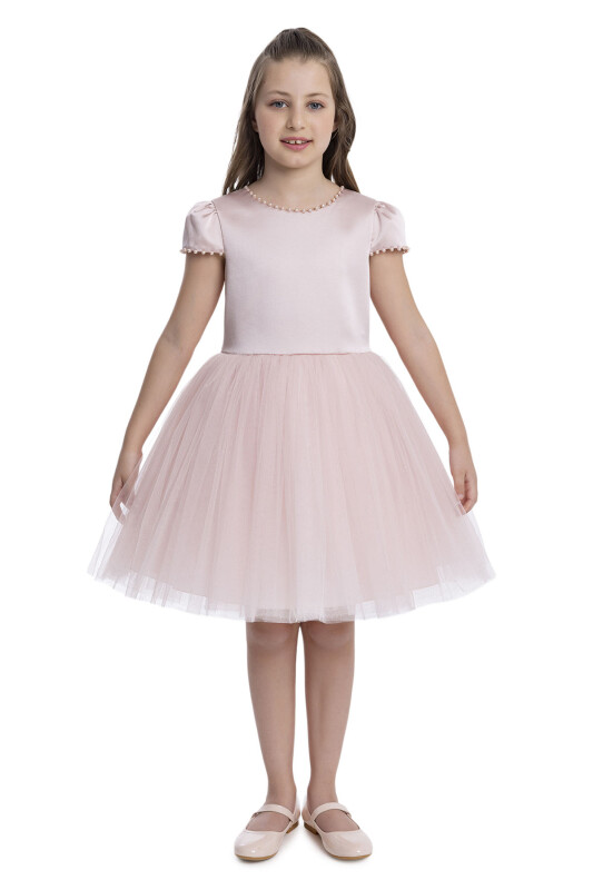 Powder Pearl-Embroidered Girls Dress 8-12 AGE 34079PR 