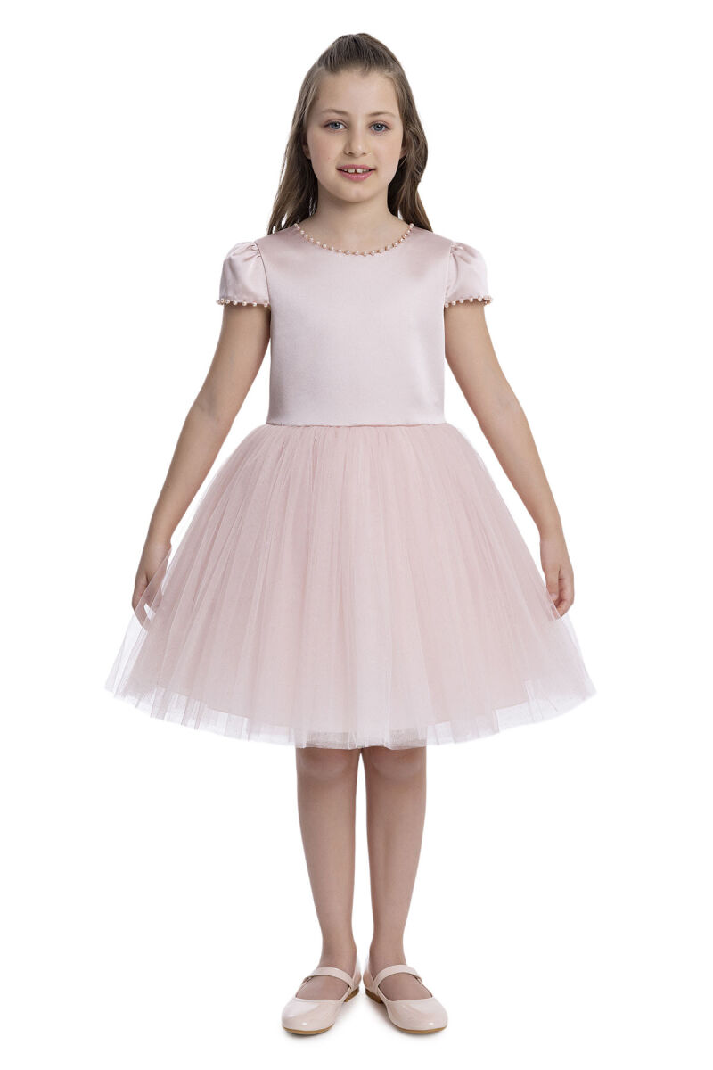 Powder Pearl-Embroidered Girls Dress 8-12 AGE 34079PR - 1