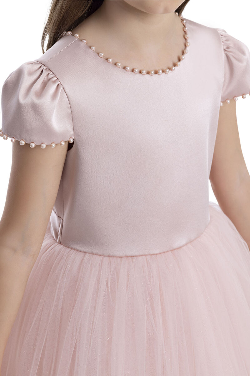 Powder Pearl-Embroidered Girls Dress 8-12 AGE 34079PR - 5