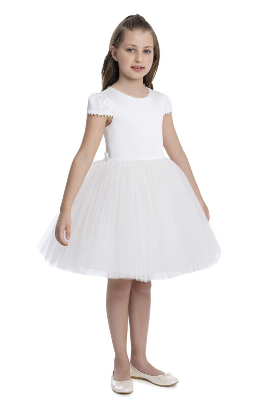 Ecru Pearl-Embroidered Girls Dress 8-12 AGE 34079PR - 2