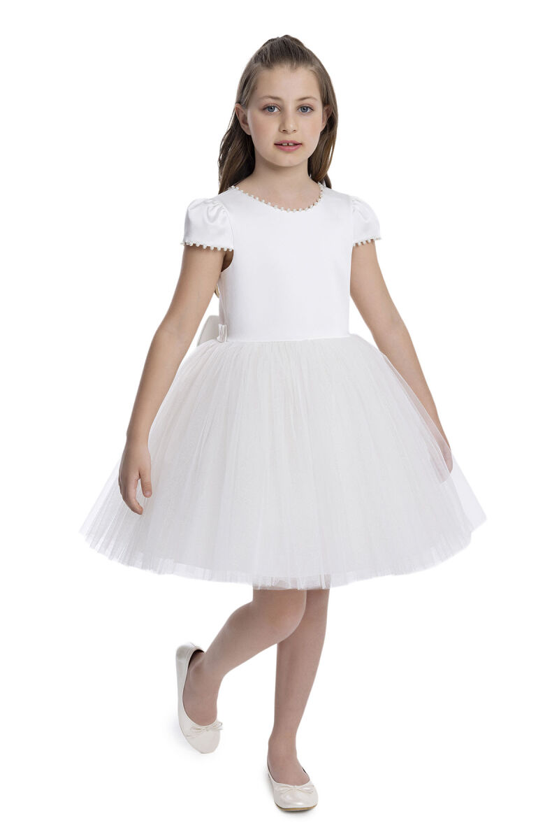 Ecru Pearl-Embroidered Girls Dress 8-12 AGE 34079PR - 3