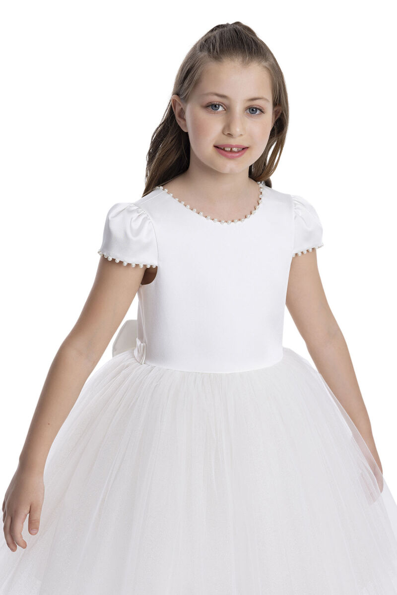 Ecru Pearl-Embroidered Girls Dress 8-12 AGE 34079PR - 4