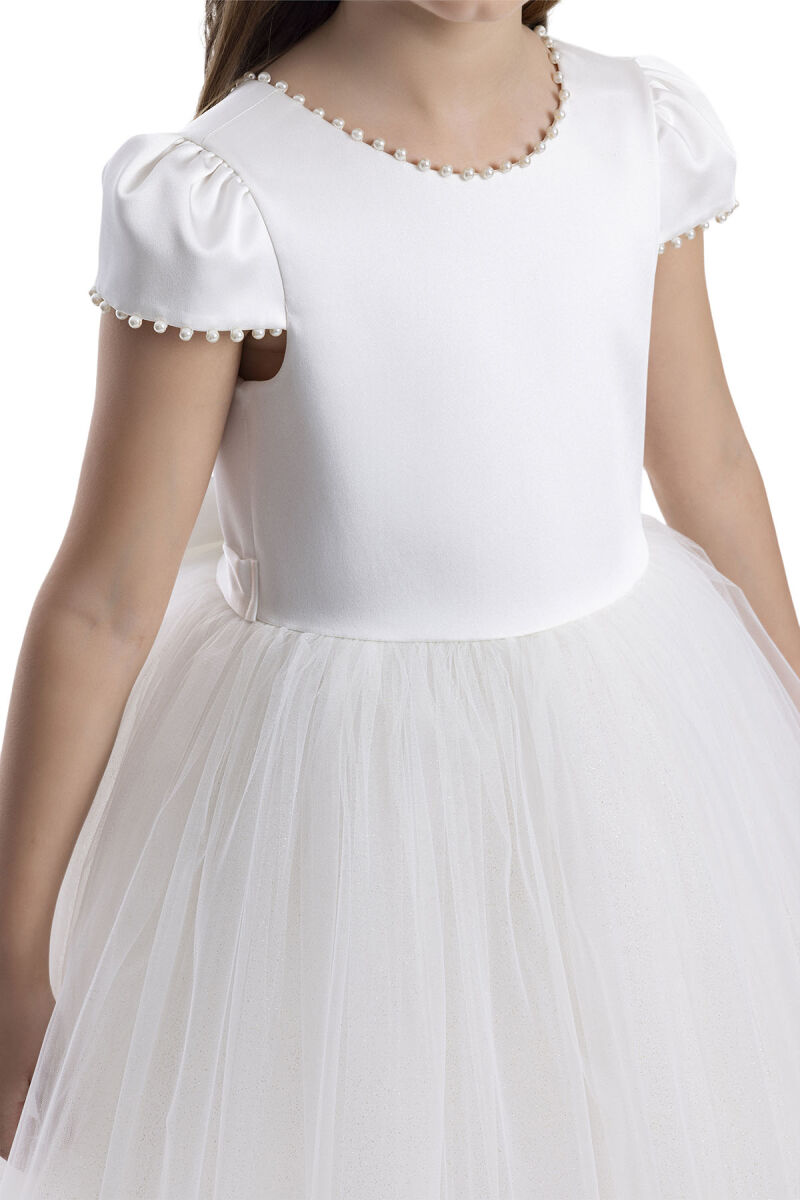 Ecru Pearl-Embroidered Girls Dress 8-12 AGE 34079PR - 5