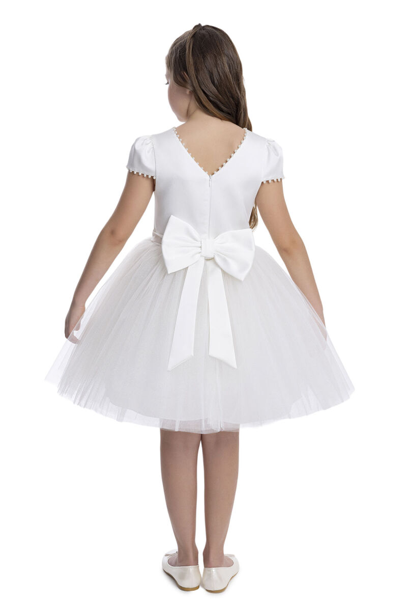 Ecru Pearl-Embroidered Girls Dress 8-12 AGE 34079PR - 6