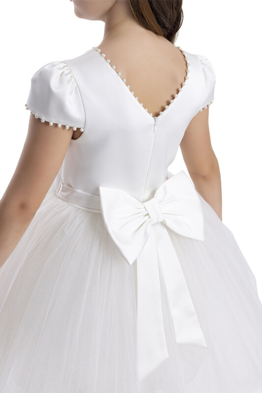 Ecru Pearl-Embroidered Girls Dress 8-12 AGE 34079PR - 7