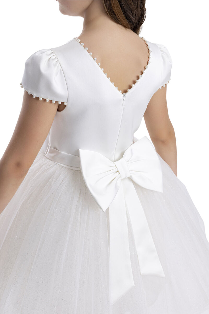 Ecru Pearl-Embroidered Girls Dress 8-12 AGE 34079PR - 7