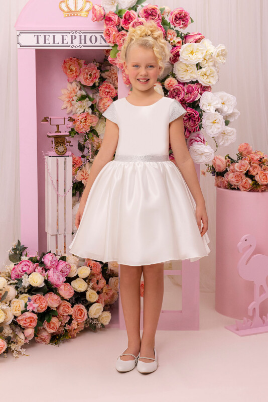 Ecru Girls Moon Sleeved Organza Dress 8-12 AGE 34127PR 