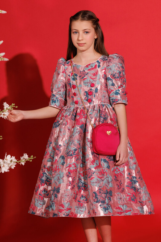 Fuchsia Jacquard Dress with Bag 8-14 AGE 35429PR 