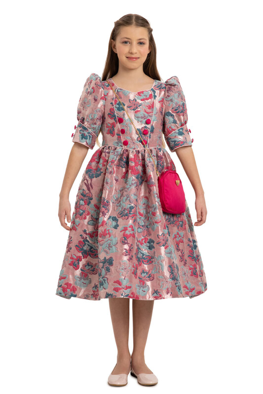 Fuchsia Jacquard Dress with Bag 8-14 AGE 35429PR - 4