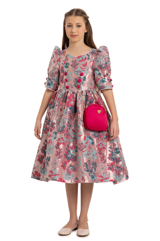 Fuchsia Jacquard Dress with Bag 8-14 AGE 35429PR - 5