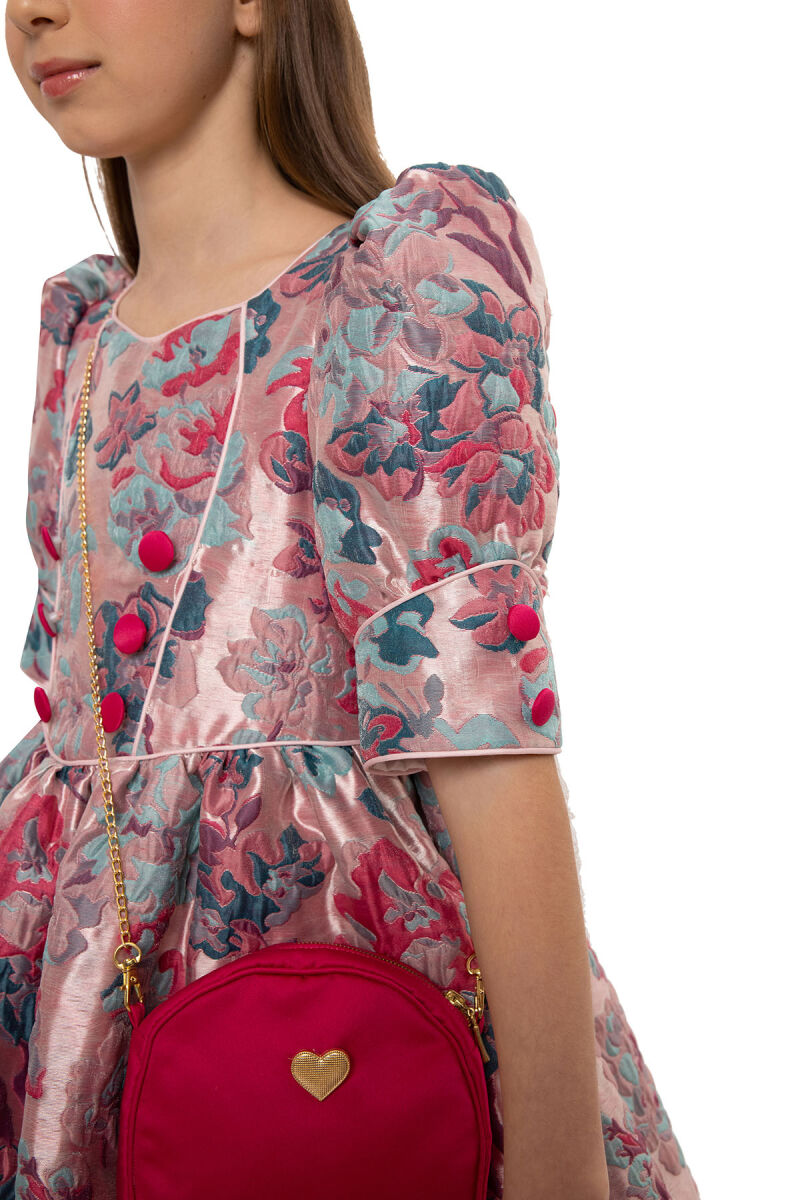 Fuchsia Jacquard Dress with Bag 8-14 AGE 35429PR - 7