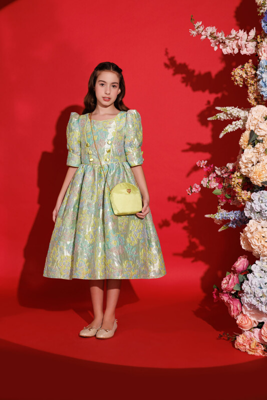 Green Jacquard Dress with Bag 8-14 AGE 35429PR - 2