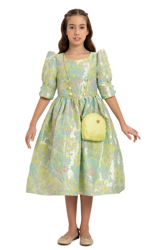 Green Jacquard Dress with Bag 8-14 AGE 35429PR - 3