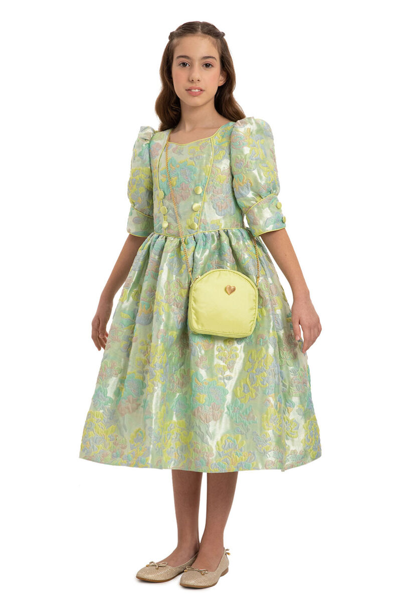Green Jacquard Dress with Bag 8-14 AGE 35429PR - 4