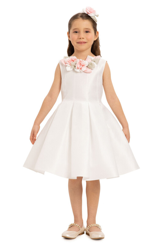 Ecru Girls Dress with Hair Accessory 3-7 AGE 35425PR - 4