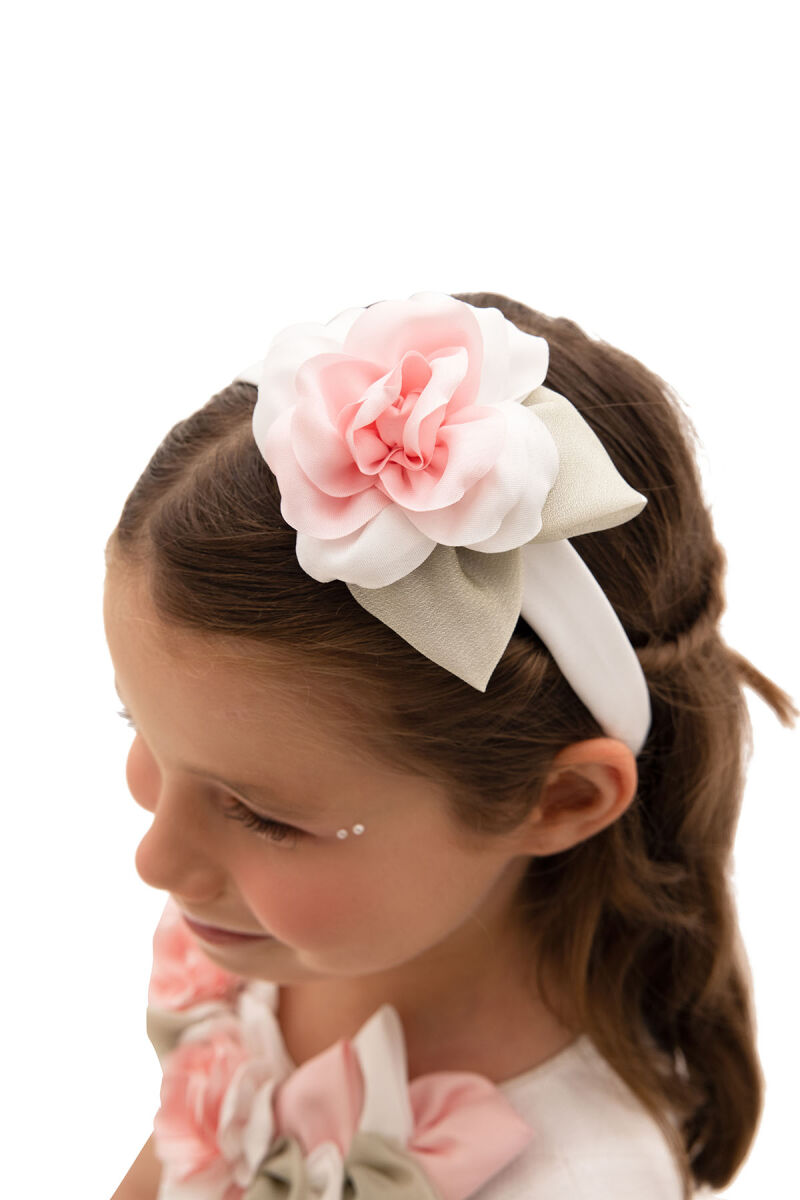Ecru Girls Dress with Hair Accessory 3-7 AGE 35425PR - 6