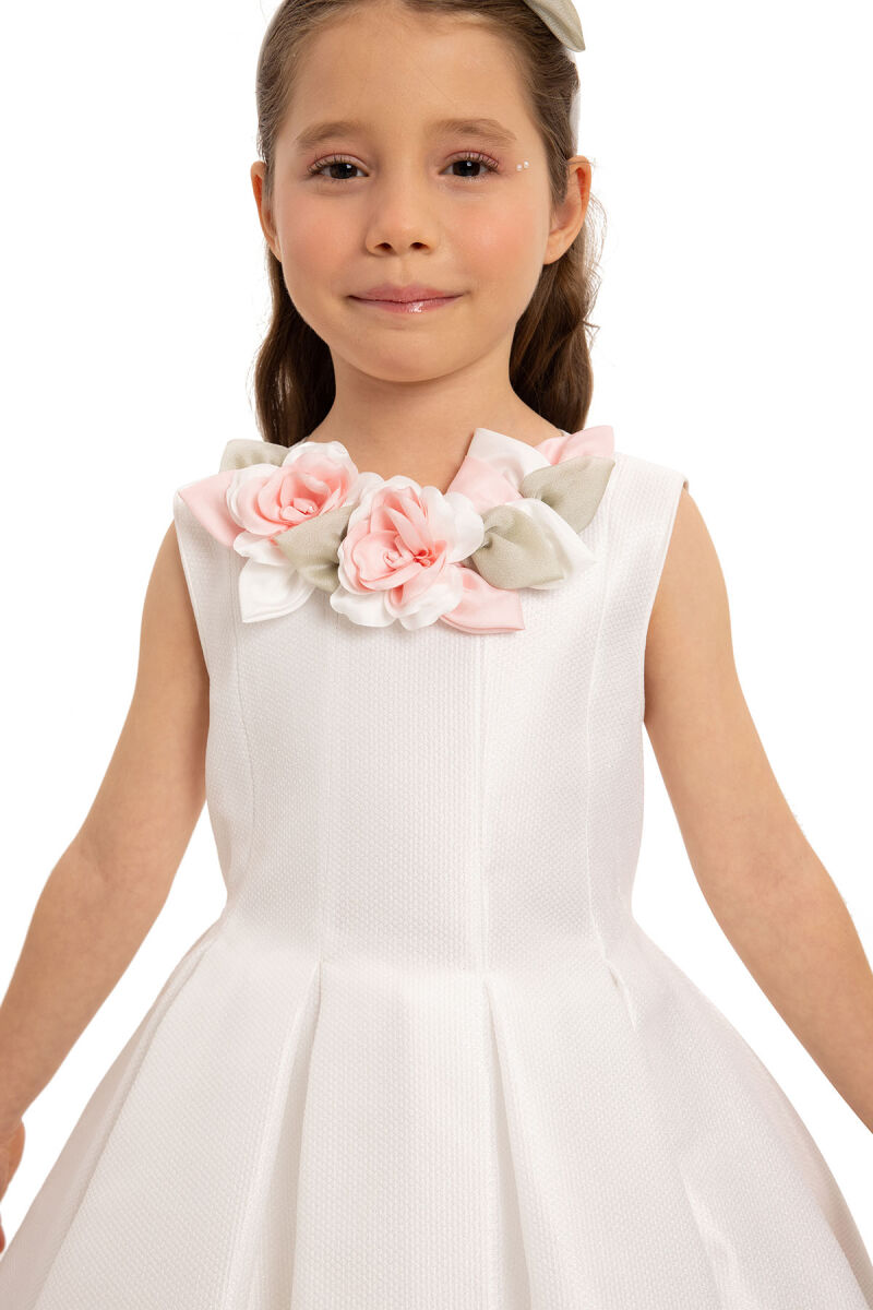 Ecru Girls Dress with Hair Accessory 3-7 AGE 35425PR - 7