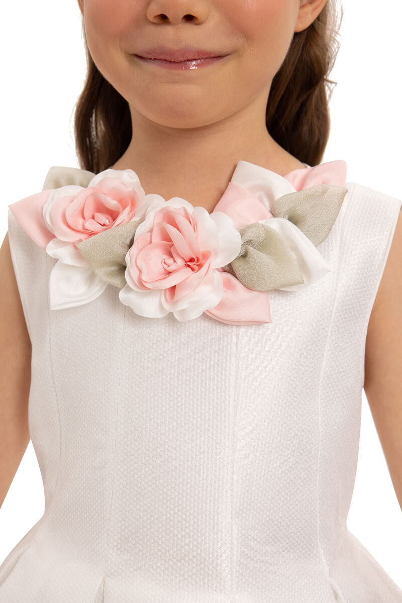 Ecru Girls Dress with Hair Accessory 3-7 AGE 35425PR - 8