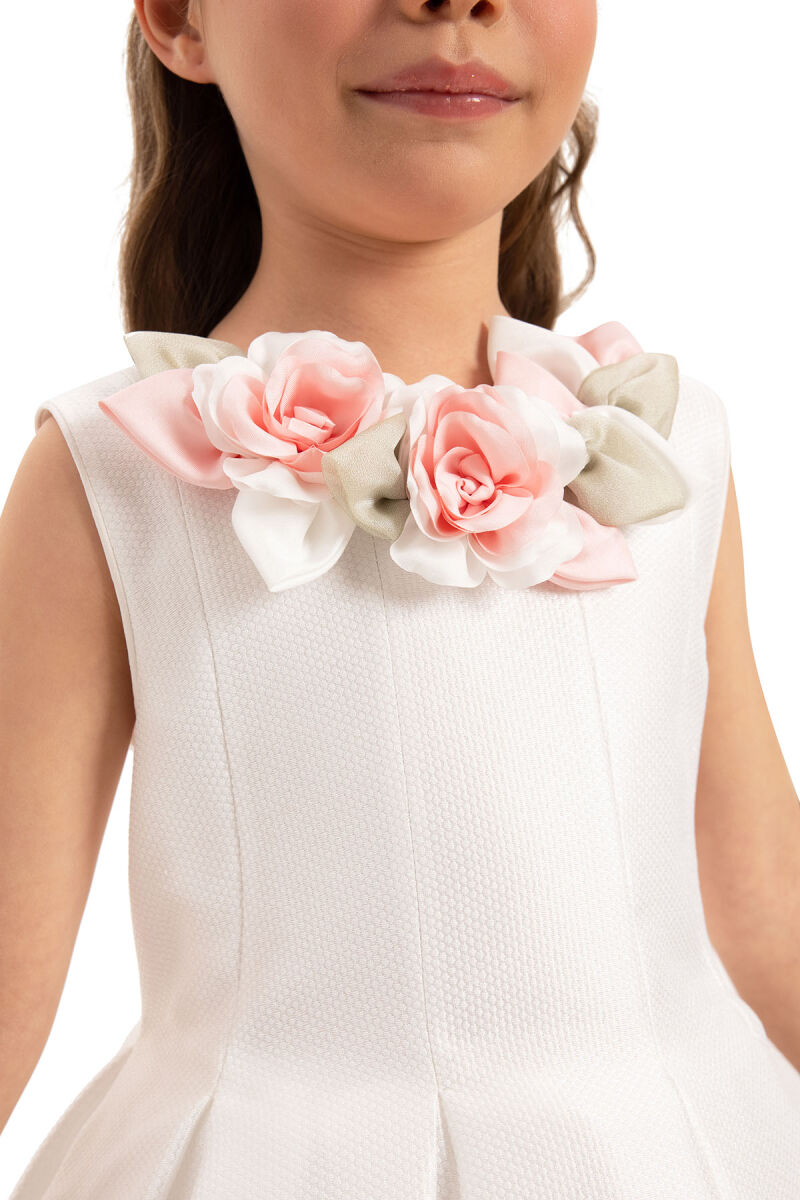 Ecru Girls Dress with Hair Accessory 3-7 AGE 35425PR - 9